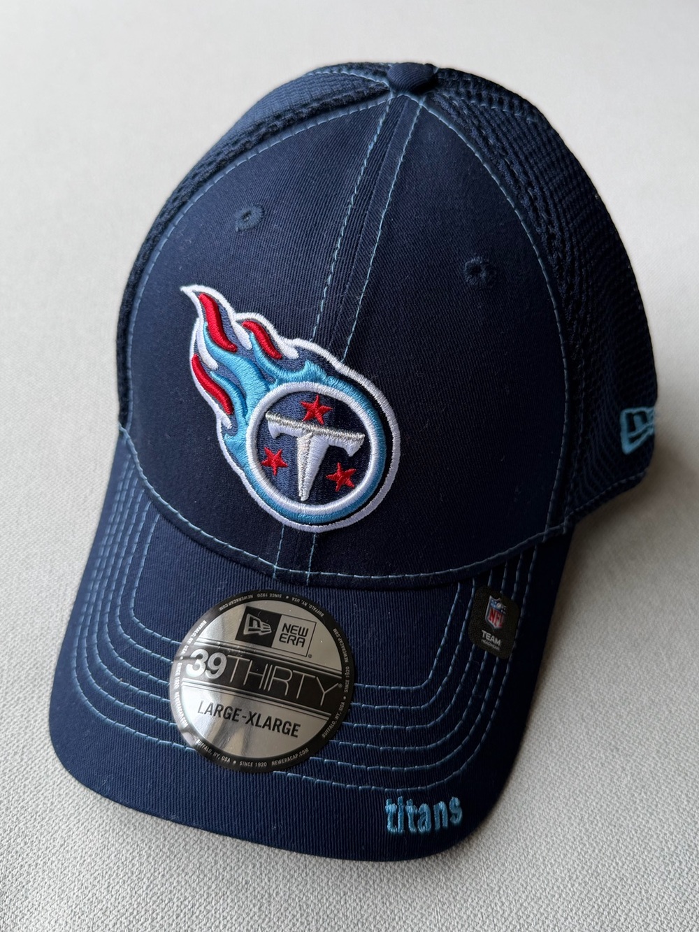 Men’s New Era Tennessee Titans NFL Navy Blue 39THIRTY Stretch-Fit Hat Cap L/XL